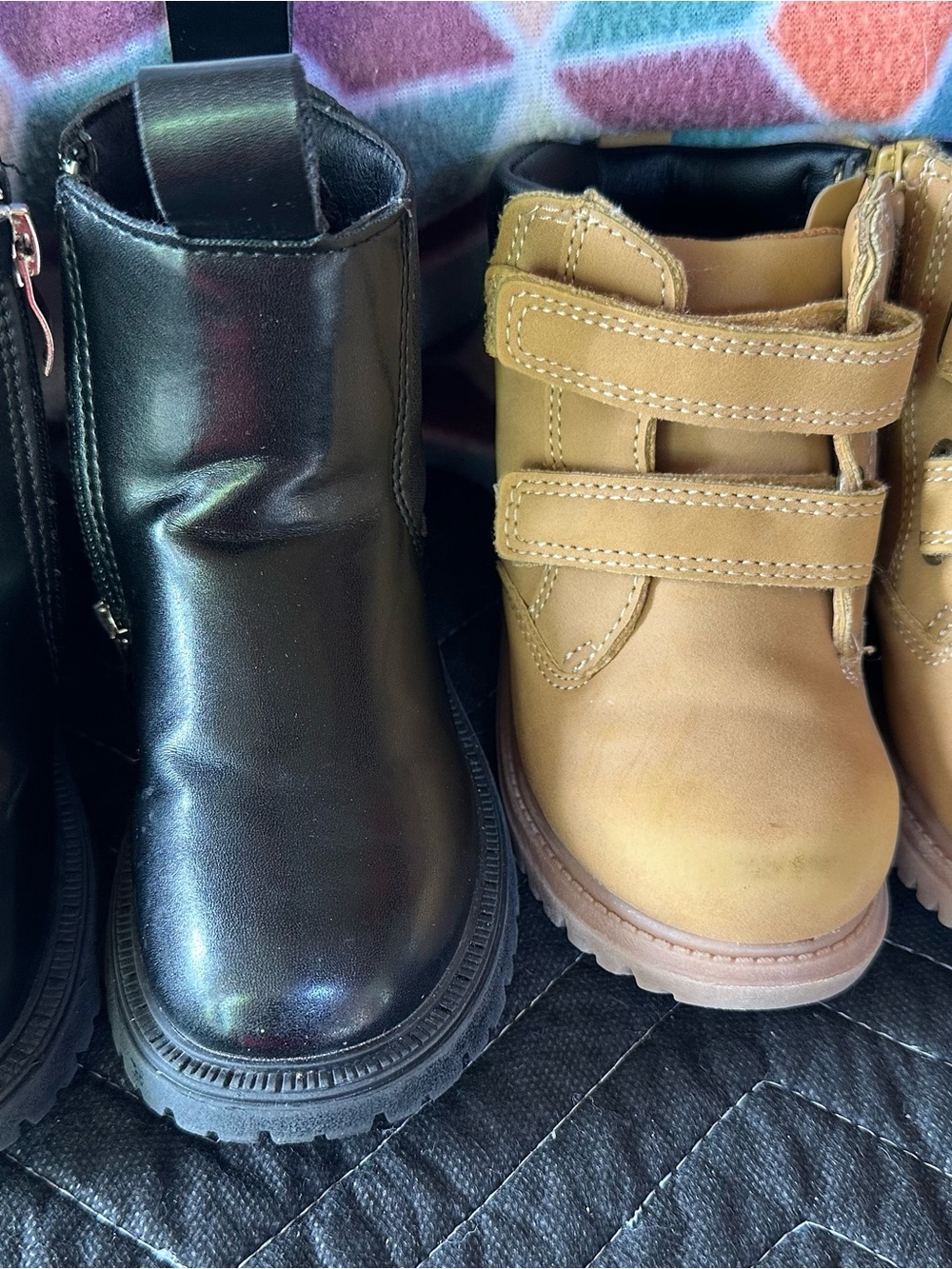 (2) pair Kids Black and Tan Dual-Color Ankle Boots